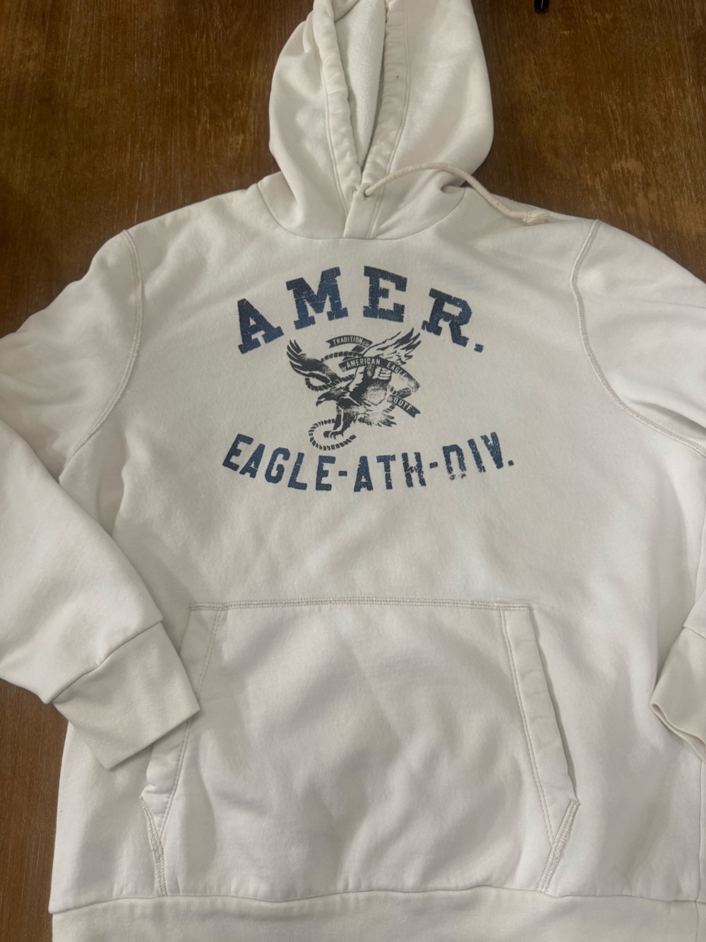 American Eagle Outfitters Cream Hoodie with Navy Eagle Print